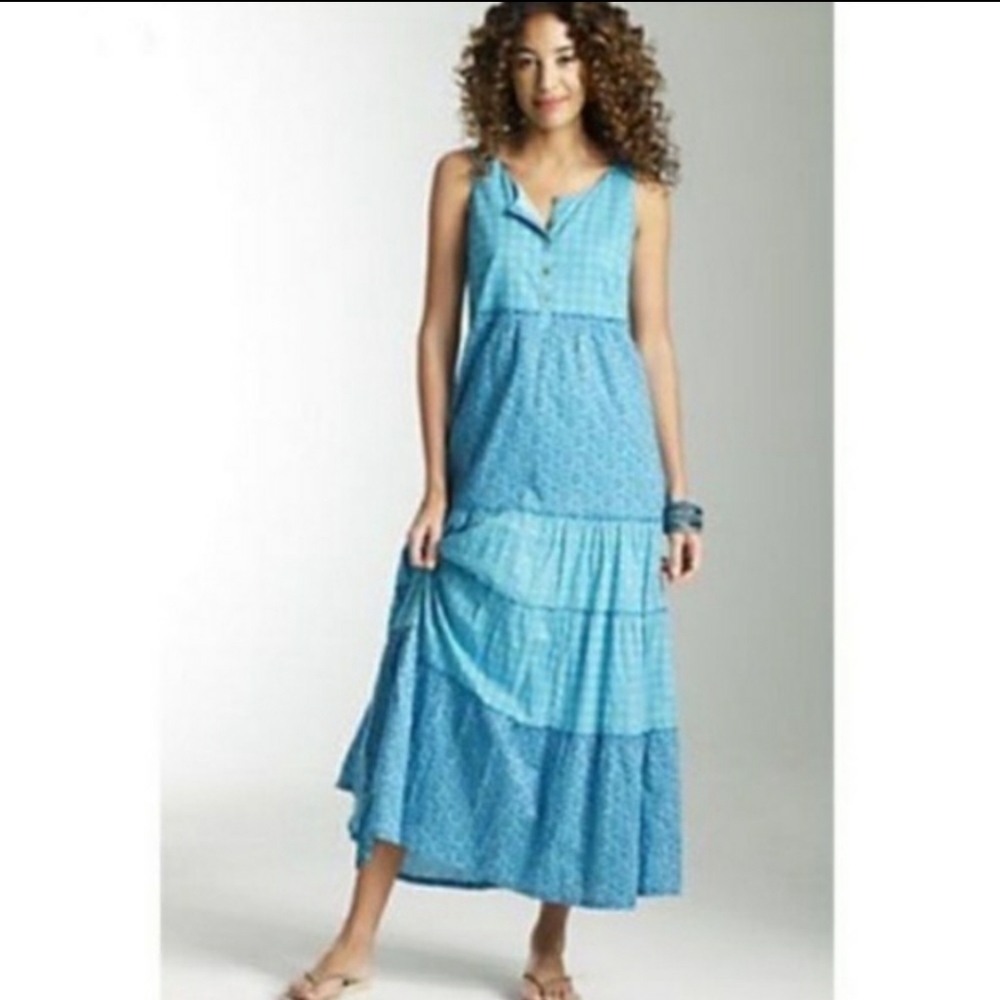 J. Jill Cotton Ruffle Tiered Blue Sundress